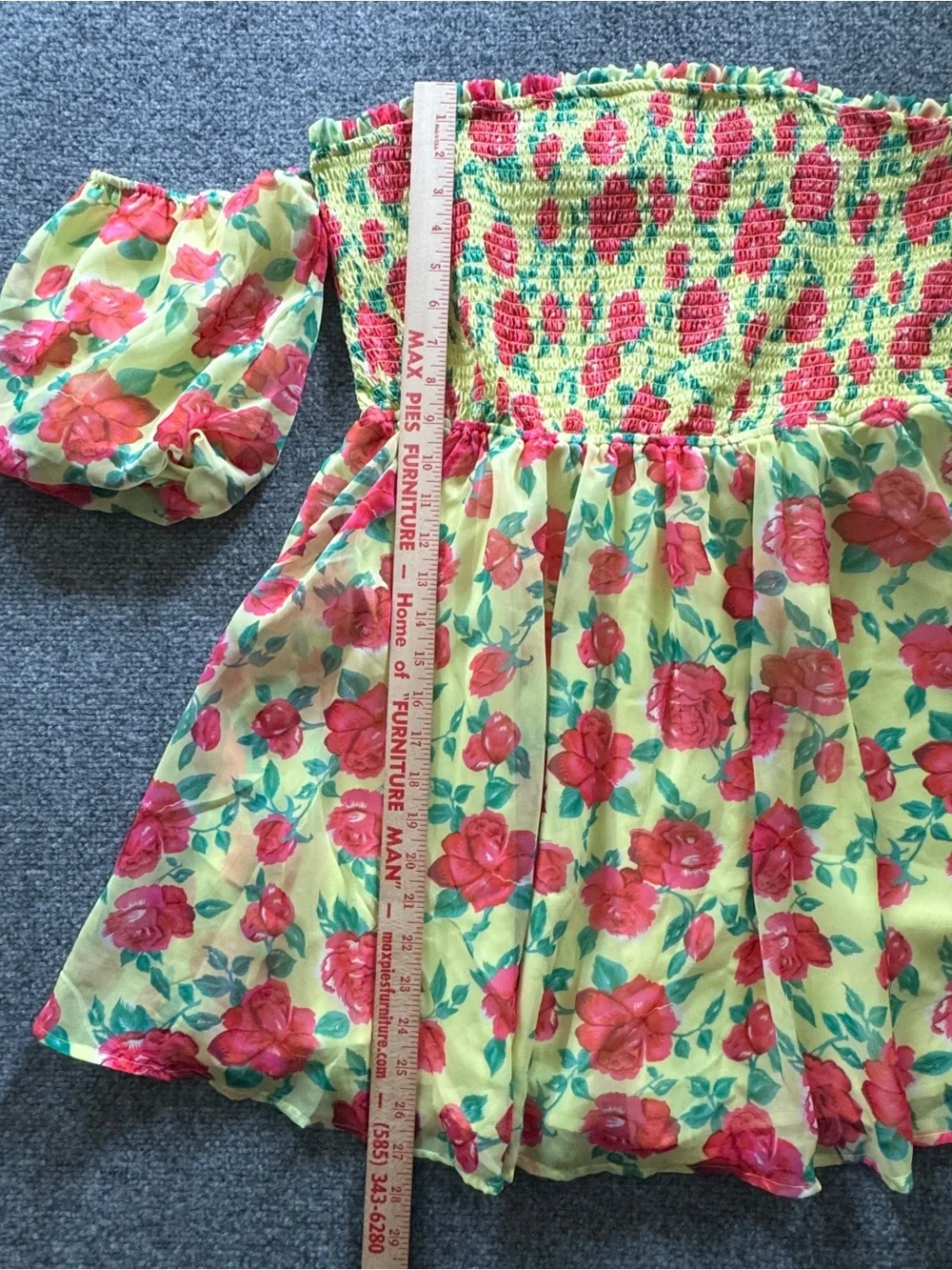 Betsey Johnson Arianna Rose Garden Mini Dress XL Smocked Off Shoulder Floral